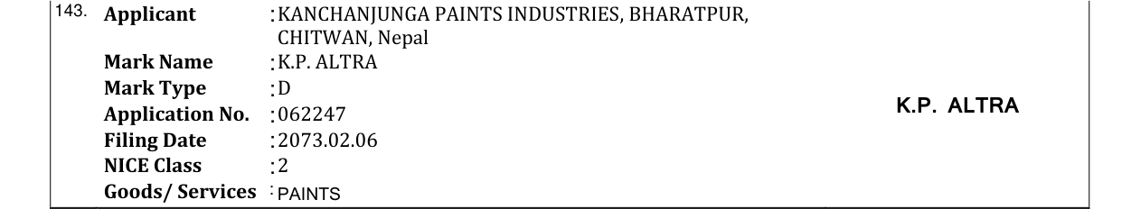 Original bulletin entry for K.P. ALTRA
