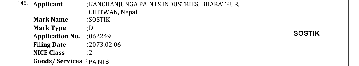 Original bulletin entry for SOSTIK