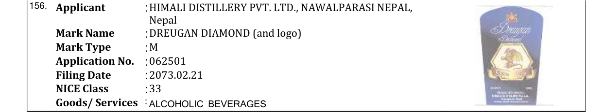Original bulletin entry for DREUGAN DIAMOND (and logo)