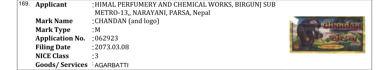 Original bulletin entry for CHANDAN (and logo)