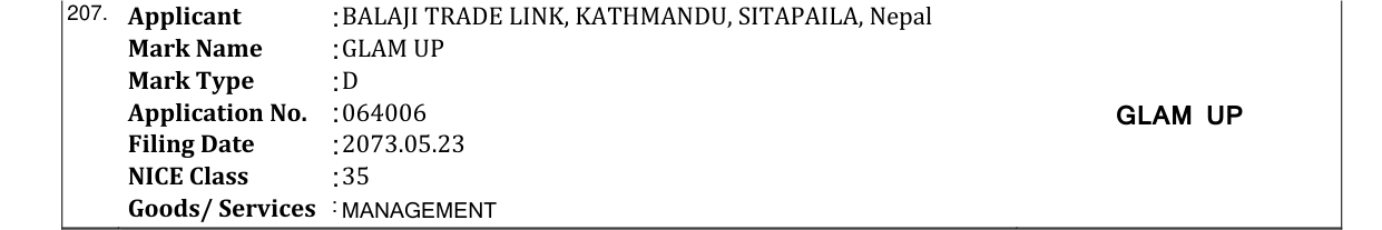 Original bulletin entry for GLAM UP