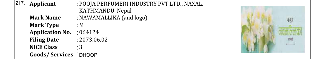 Original bulletin entry for NAWAMALLIKA (and logo)