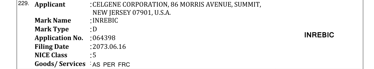 Original bulletin entry for INREBIC