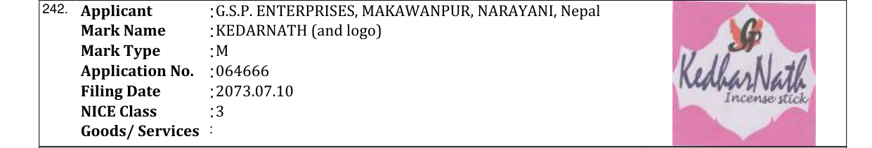 Original bulletin entry for KEDARNATH (and logo)