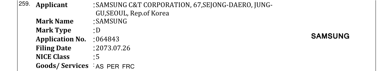 Original bulletin entry for SAMSUNG