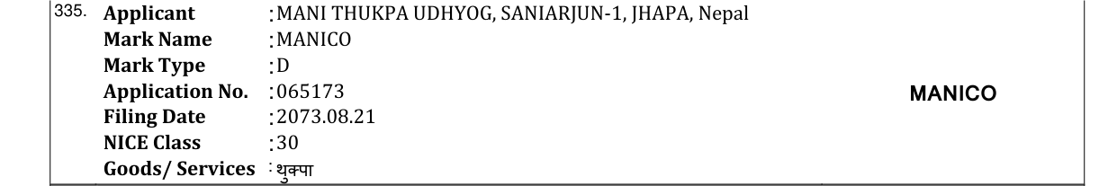Original bulletin entry for MANICO