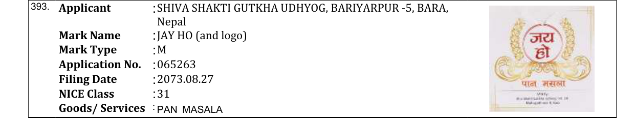 Original bulletin entry for JAY HO (and logo)