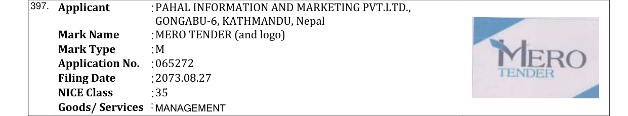 Original bulletin entry for MERO TENDER (and logo)