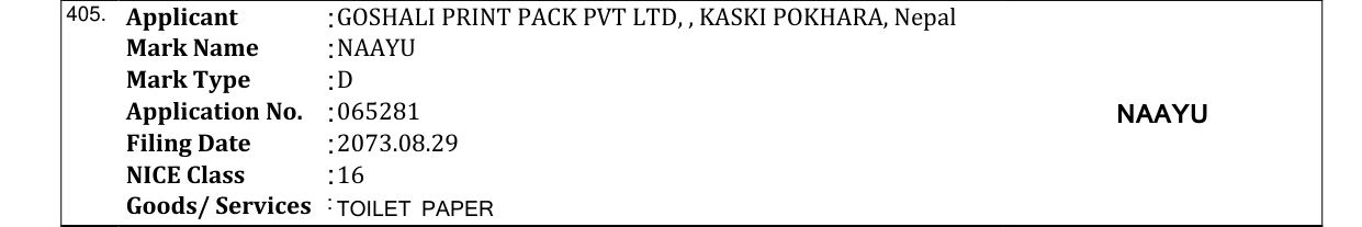 Original bulletin entry for NAAYU