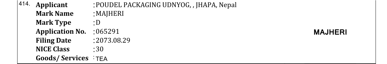 Original bulletin entry for MAJHERI