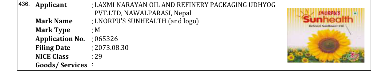 Original bulletin entry for LNORPU'S SUNHEALTH (and logo)
