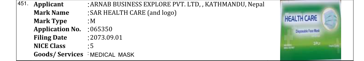 Original bulletin entry for SAR HEALTH CARE (and logo)