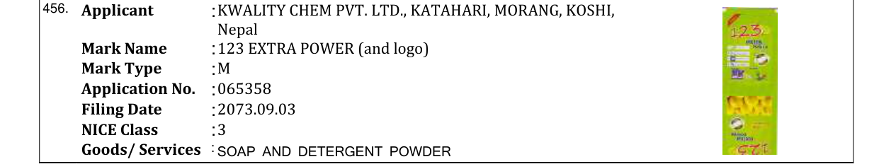 Original bulletin entry for 123 EXTRA POWER (and logo)