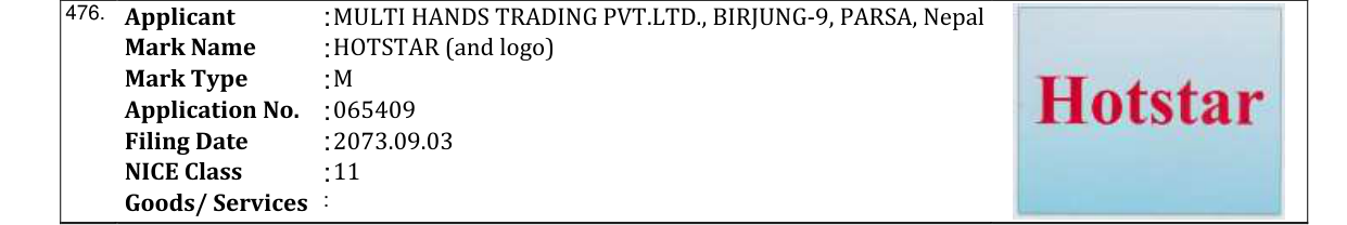 Original bulletin entry for HOTSTAR (and logo)