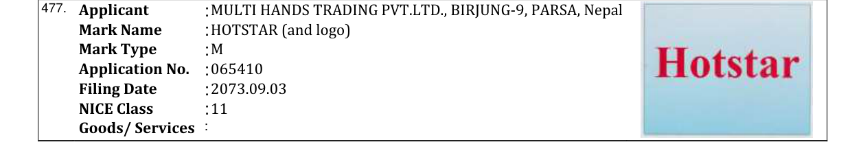 Original bulletin entry for HOTSTAR (and logo)