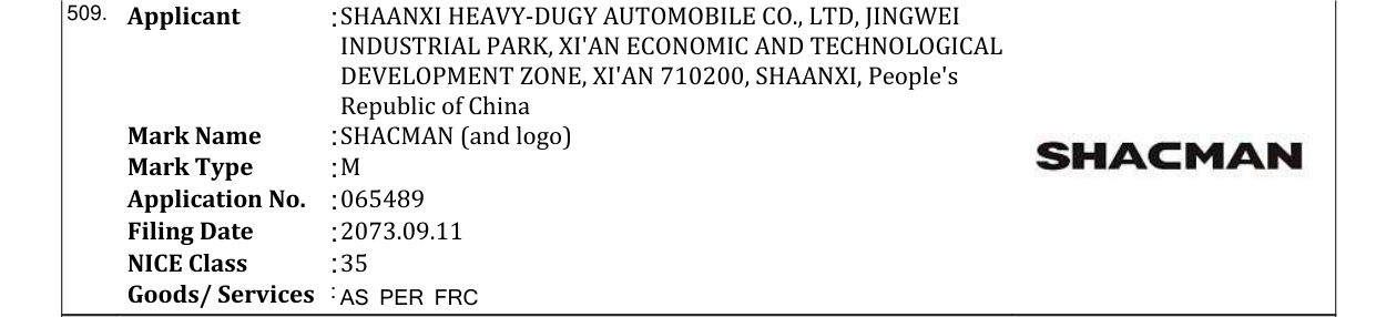 Original bulletin entry for SHACMAN (and logo)