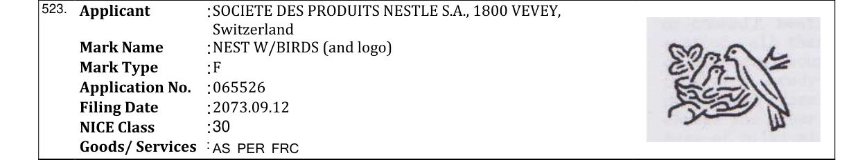 Original bulletin entry for NEST W/BIRDS (and logo)