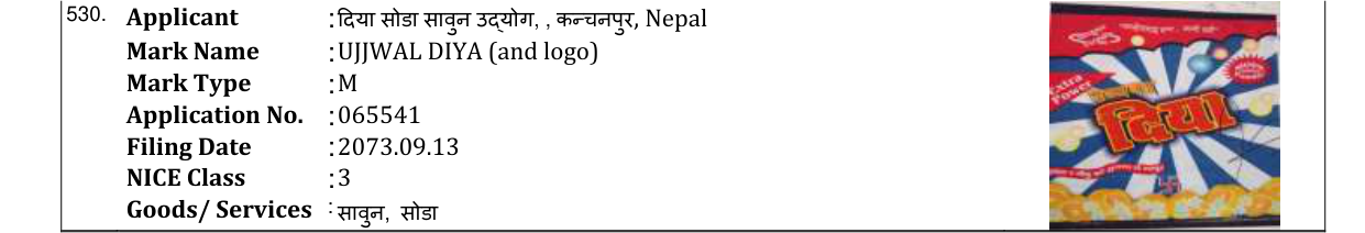 Original bulletin entry for UJJWAL DIYA (and logo)