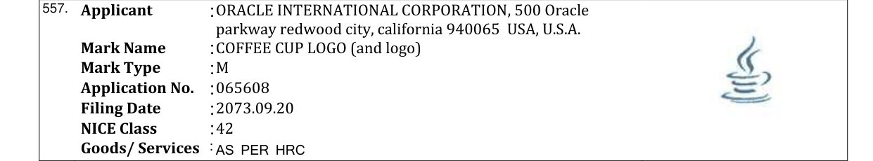 Original bulletin entry for COFFEE CUP LOGO (and logo)