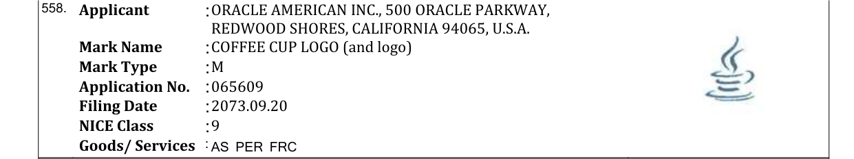 Original bulletin entry for COFFEE CUP LOGO (and logo)