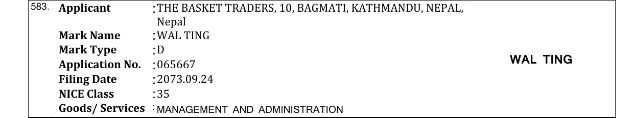 Original bulletin entry for WAL TING