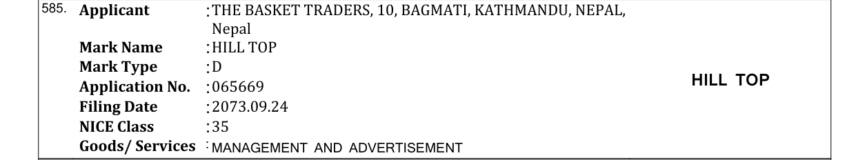 Original bulletin entry for HILL TOP