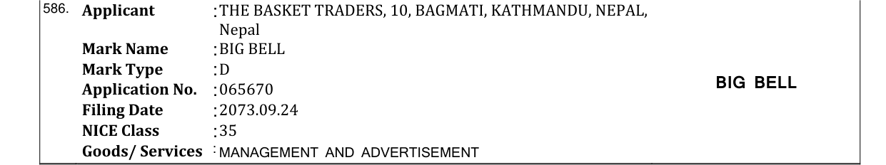 Original bulletin entry for BIG BELL