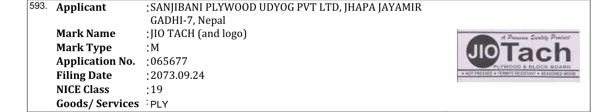 Original bulletin entry for JIO TACH (and logo)
