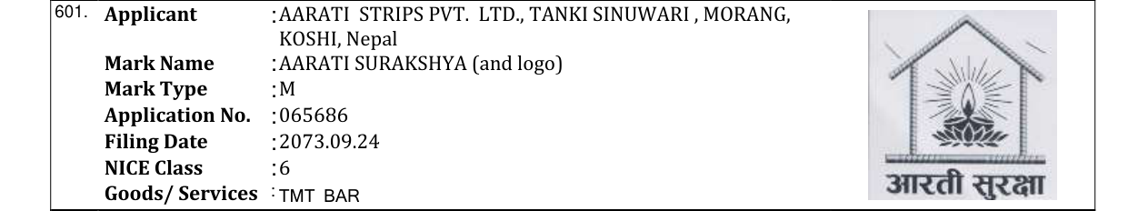 Original bulletin entry for AARATI SURAKSHYA (and logo)