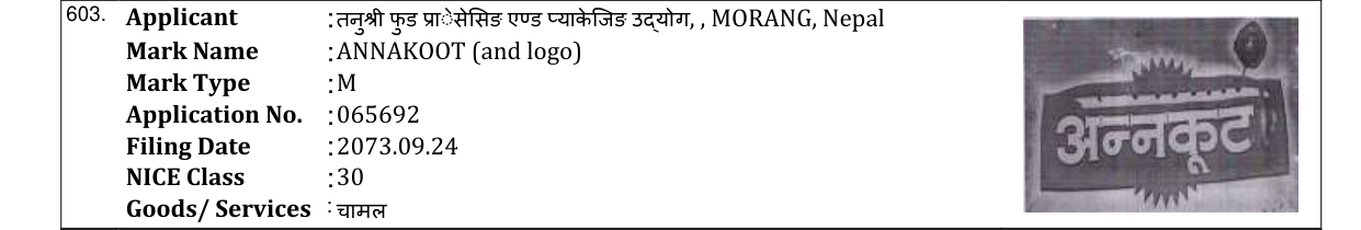 Original bulletin entry for ANNAKOOT (and logo)