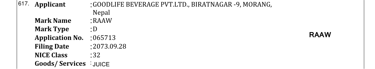 Original bulletin entry for RAAW