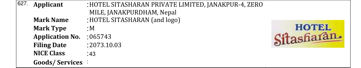 Original bulletin entry for HOTEL SITASHARAN (and logo)
