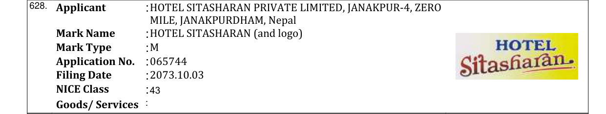 Original bulletin entry for HOTEL SITASHARAN (and logo)