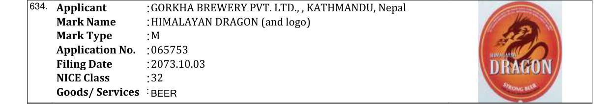 Original bulletin entry for HIMALAYAN DRAGON (and logo)