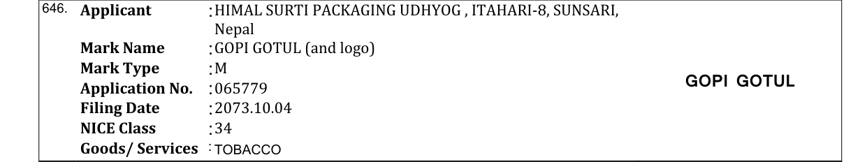 Original bulletin entry for GOPI GOTUL (and logo)