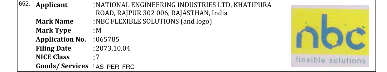 Original bulletin entry for NBC FLEXIBLE SOLUTIONS (and logo)