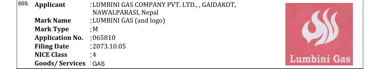 Original bulletin entry for LUMBINI GAS (and logo)