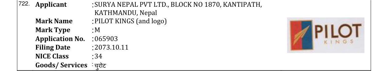 Original bulletin entry for PILOT KINGS (and logo)