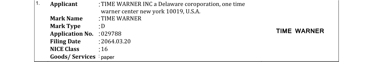 Original bulletin entry for TIME WARNER