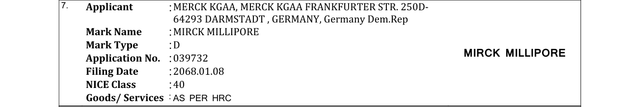 Original bulletin entry for MIRCK MILLIPORE
