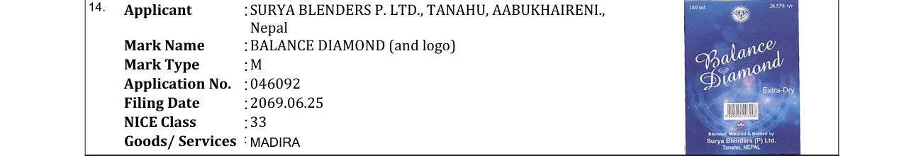Original bulletin entry for BALANCE DIAMOND (and logo)