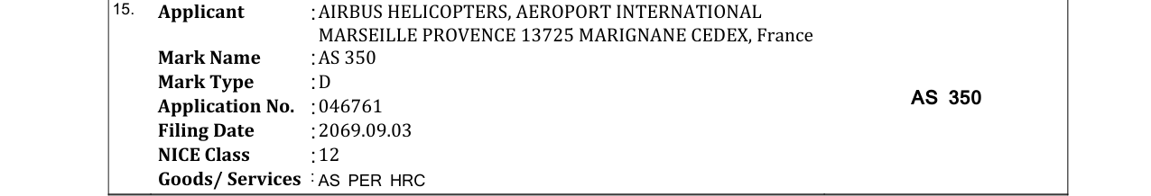 Original bulletin entry for AS 350