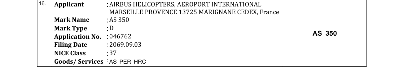 Original bulletin entry for AS 350