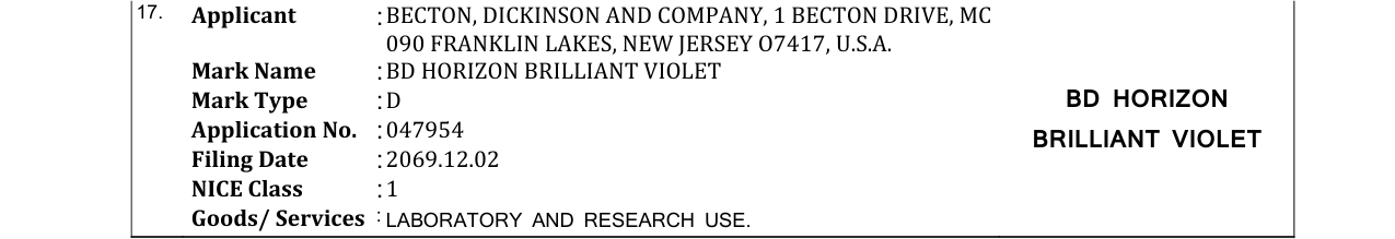 Original bulletin entry for BD HORIZON BRILLIANT VIOLET