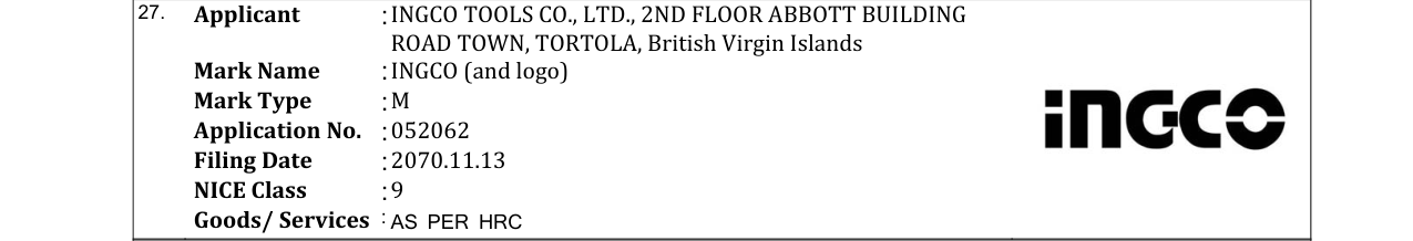 Original bulletin entry for INGCO (and logo)