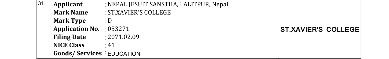Original bulletin entry for ST.XAVIER'S COLLEGE