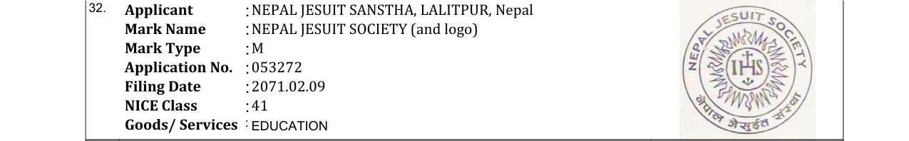 Original bulletin entry for NEPAL JESUIT SOCIETY (and logo)