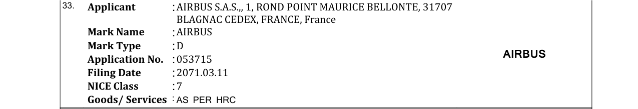 Original bulletin entry for AIRBUS