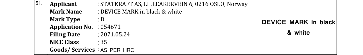Original bulletin entry for DEVICE MARK in black & white