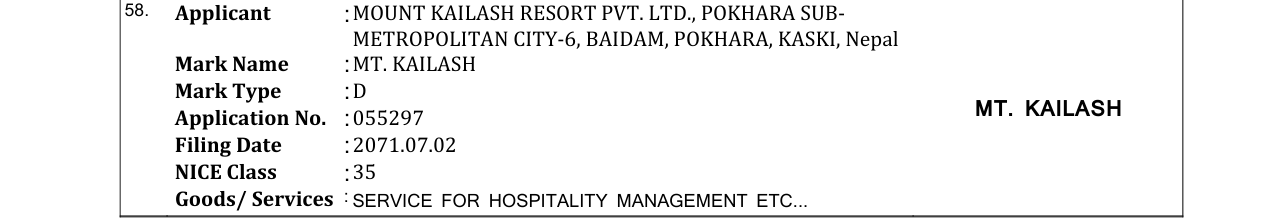 Original bulletin entry for MT. KAILASH